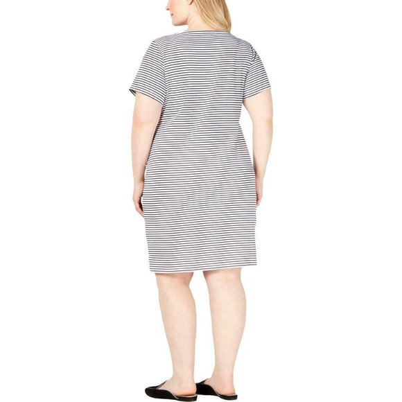 Karen Scott Sport women L shirt striped dress athletic short sleeve knee length - Picture 2 of 3